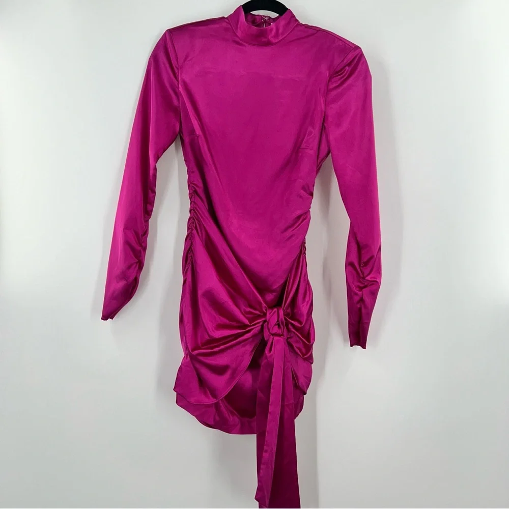 Likely NWT Khaleesi Satin Ruched Mini Dress in Magenta size 00 ASO Keke Palmer - Picture 4 of 12